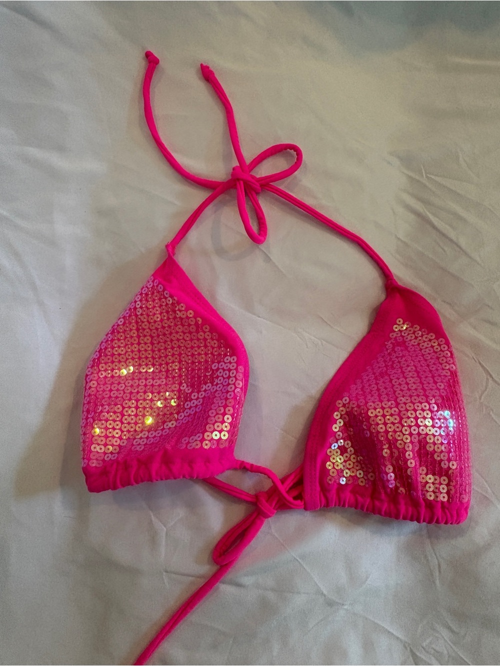 Wet Seal Hot Pink Sequin Triangle Bikini Top